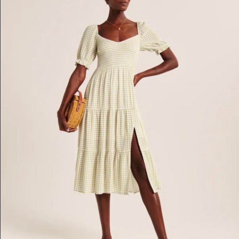 Abercrombie Smocked Midi Dress in Green Gingham - NWOT